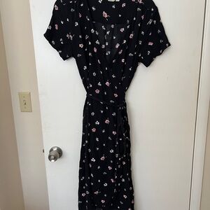 Floral Black Wrap Dress